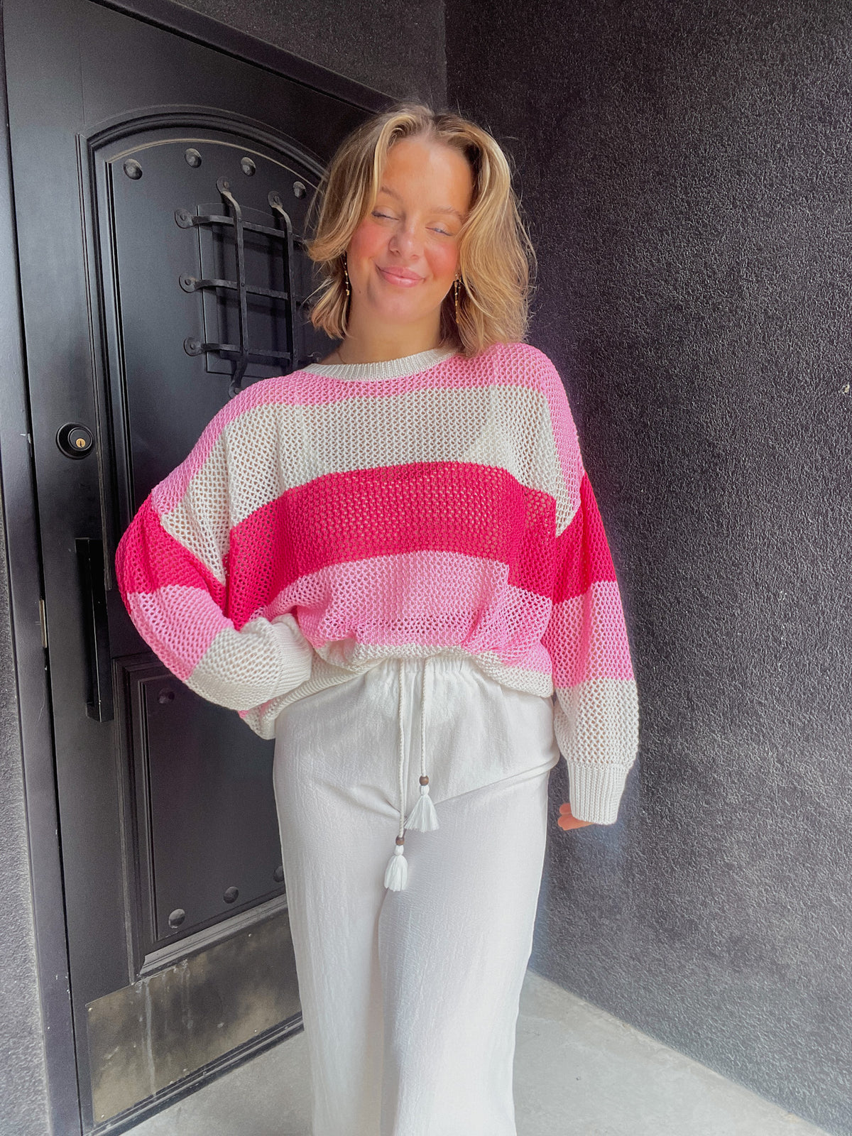 Pink Striped Crochet Top