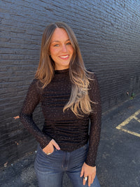 Rhinestone Lace Top - Black