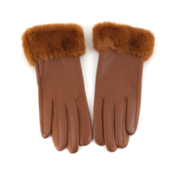 Faux Leather Gloves w/Faux Fur: Camel