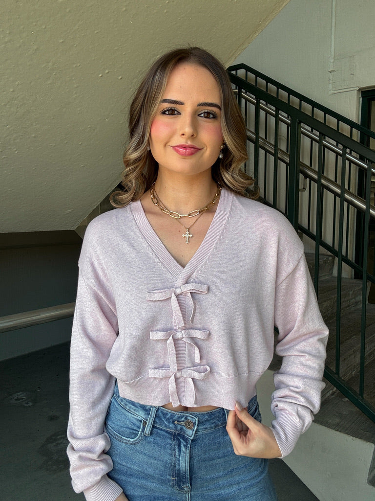 Cropped Bow Knit Top