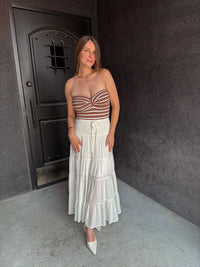 Twist Front Sweater Tube Top -Mink / Off White