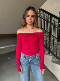 Abigail Off Shoulder Knit Top - Ruby