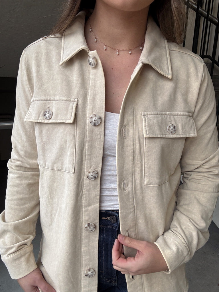 Washed Shirt Jacket - Almond