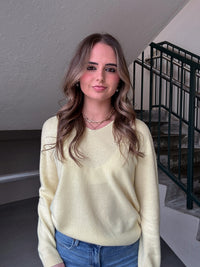 Lightweight V-Neck Wool Sweater - Yellow