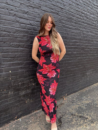 Open Back Floral Mesh Dress
