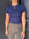 Sadie & Sage Ronan Fitted Crop Tee - Navy