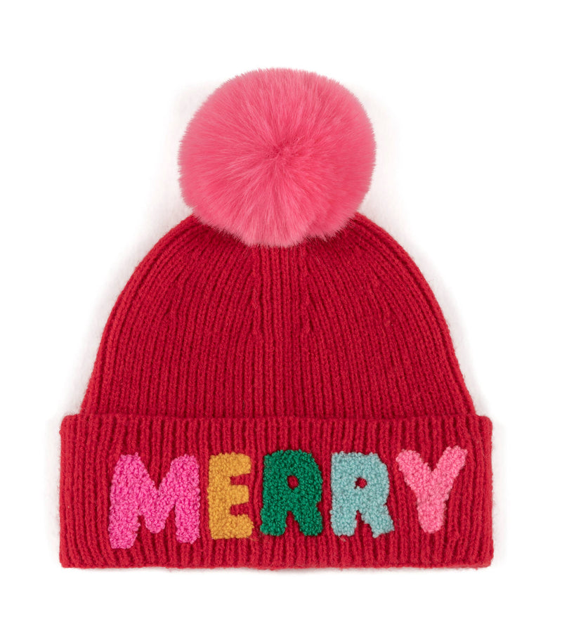 "MERRY" BEANIE: Red