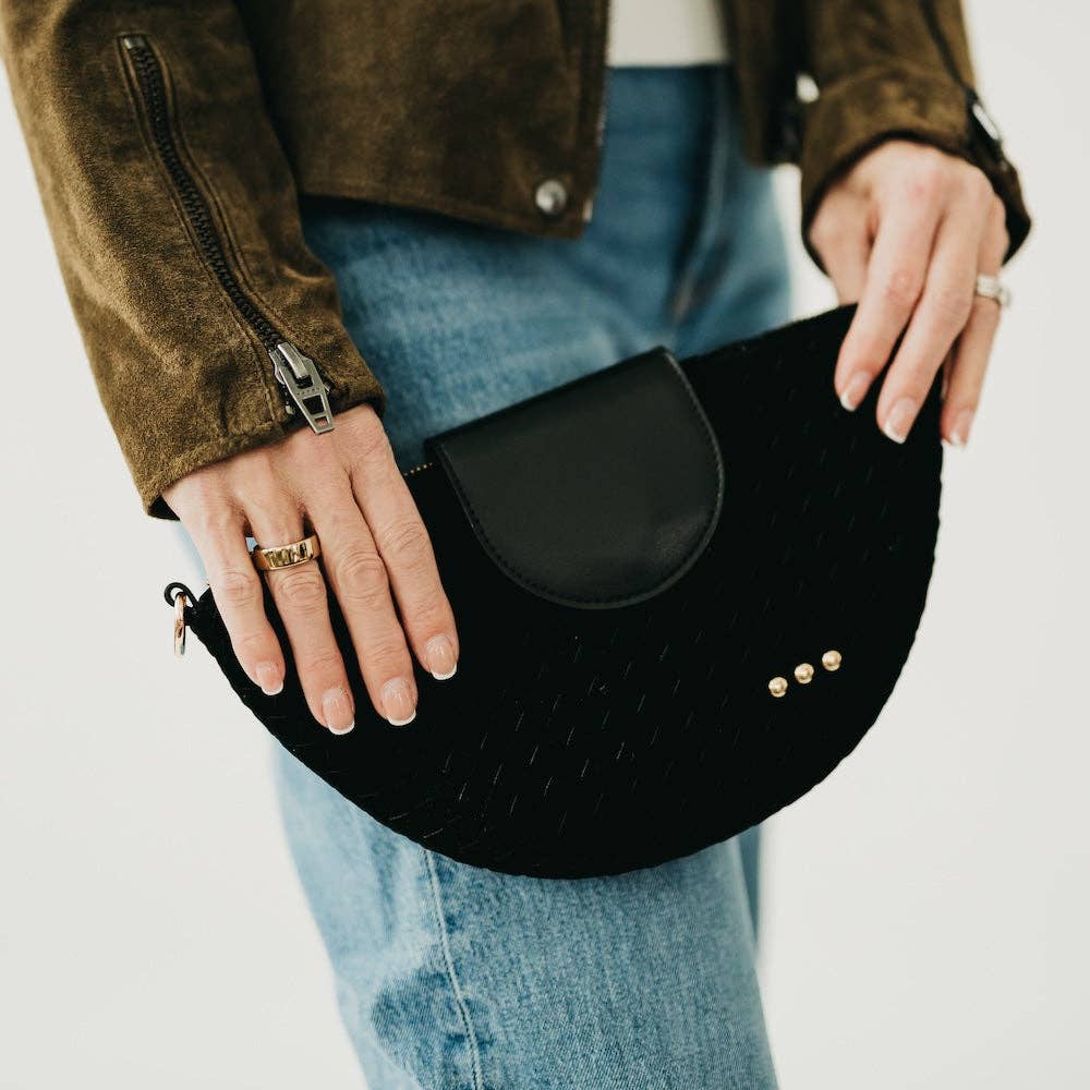 Selena Suede Flap Crossbody: Black
