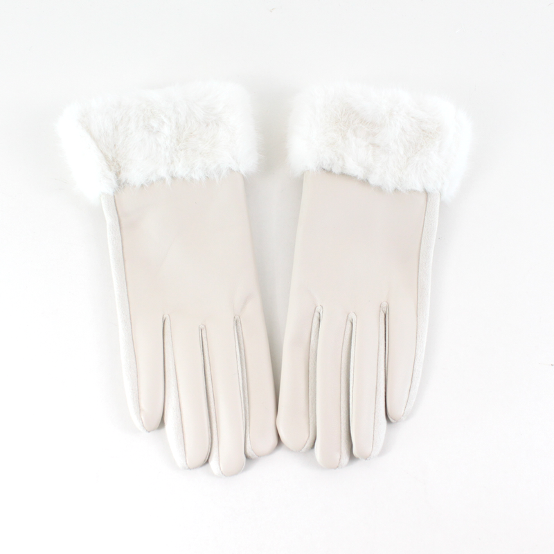 Faux Leather Gloves w/Faux Fur: Camel