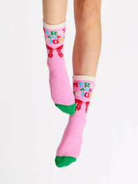 "MERRY & BRIGHT" SOCKS,PINK