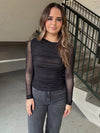 Ruched Mesh LS Top - Black