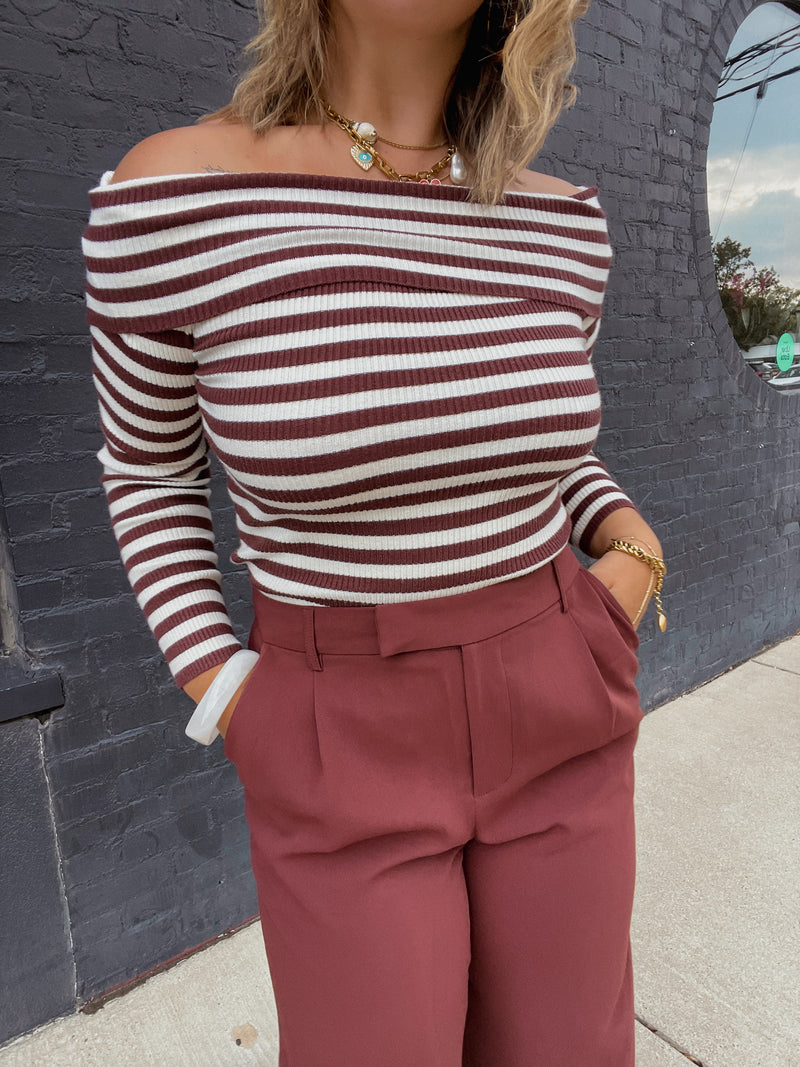 Striped OTS Top - Brown