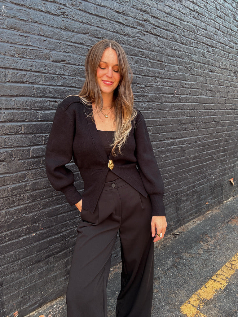 Gold Button Cardigan - Black