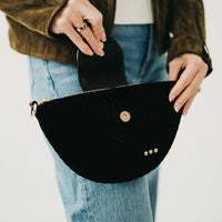Selena Suede Flap Crossbody: Black