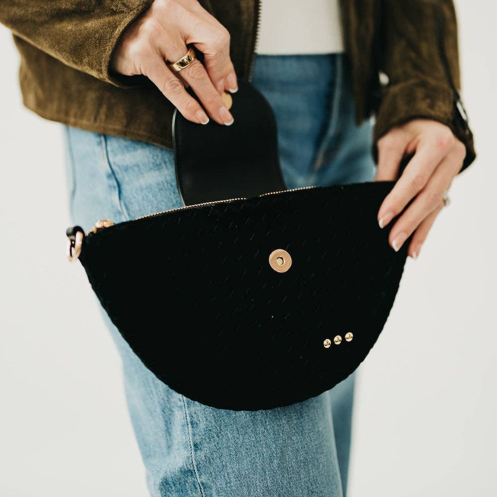Selena Suede Flap Crossbody: Black