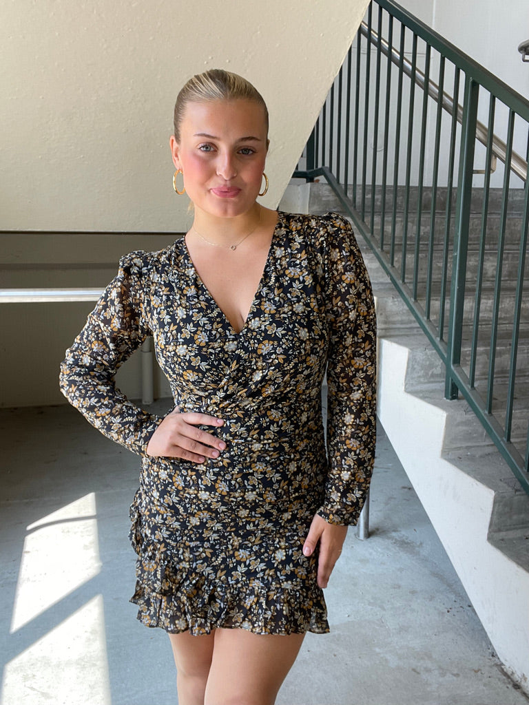 Ruched Wrap Dress - Indigo Floral