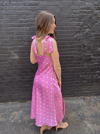 ASTR Bow Strap Satin Dress - Pink Dot
