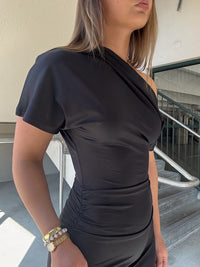 Black Shirred Dress