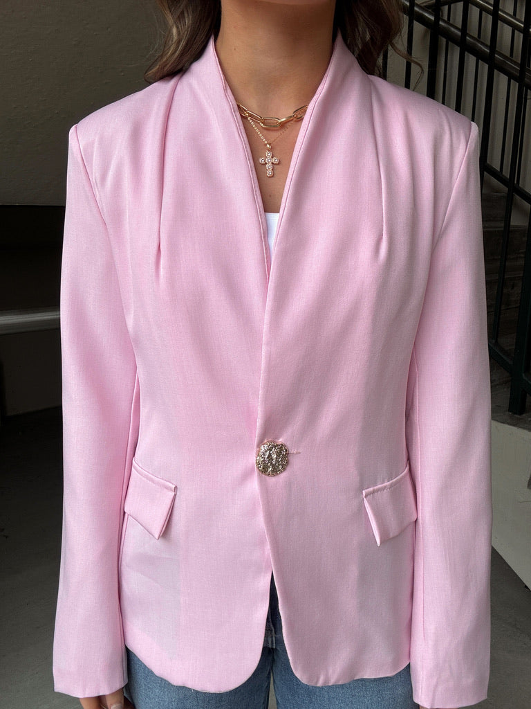 Gold Accent Button Pink Blazer