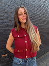 Selena Button Knit Top - Burgundy