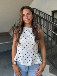 Sleeveless Peplum Polka Dot Top