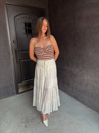 Twist Front Sweater Tube Top -Mink / Off White