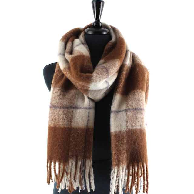 Fuzzy Plaid Scarf: Chocolate