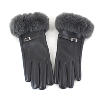 Faux Leather Gloves w/Faux Fur: Burgundy