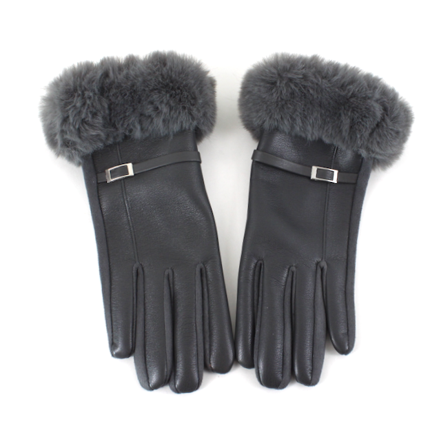 Faux Leather Gloves w/Faux Fur: Burgundy