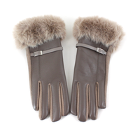 Faux Leather Gloves w/Faux Fur: Camel