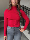 Asymmetrical LS Mock Neck Top - Red