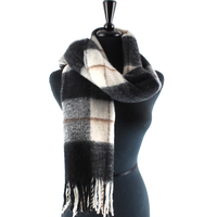 Fuzzy Plaid Scarf: Black