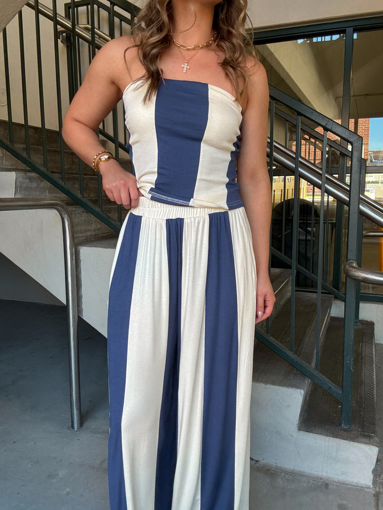 Navy Striped Extra Wide Leg Pants