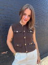 Selena Button Knit Top - Brown