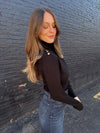 Gold Button Turtleneck Sweater- Black