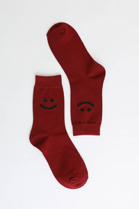 Smiley Face Crew Socks: Gray