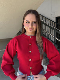 Gold Multi Button Cardigan - Red