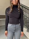 Asymmetrical LS Mock Neck Top - Black