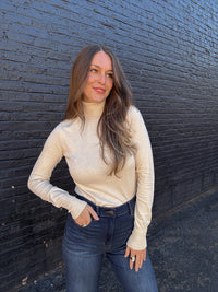 Gold Button Turtleneck Sweater- Cream