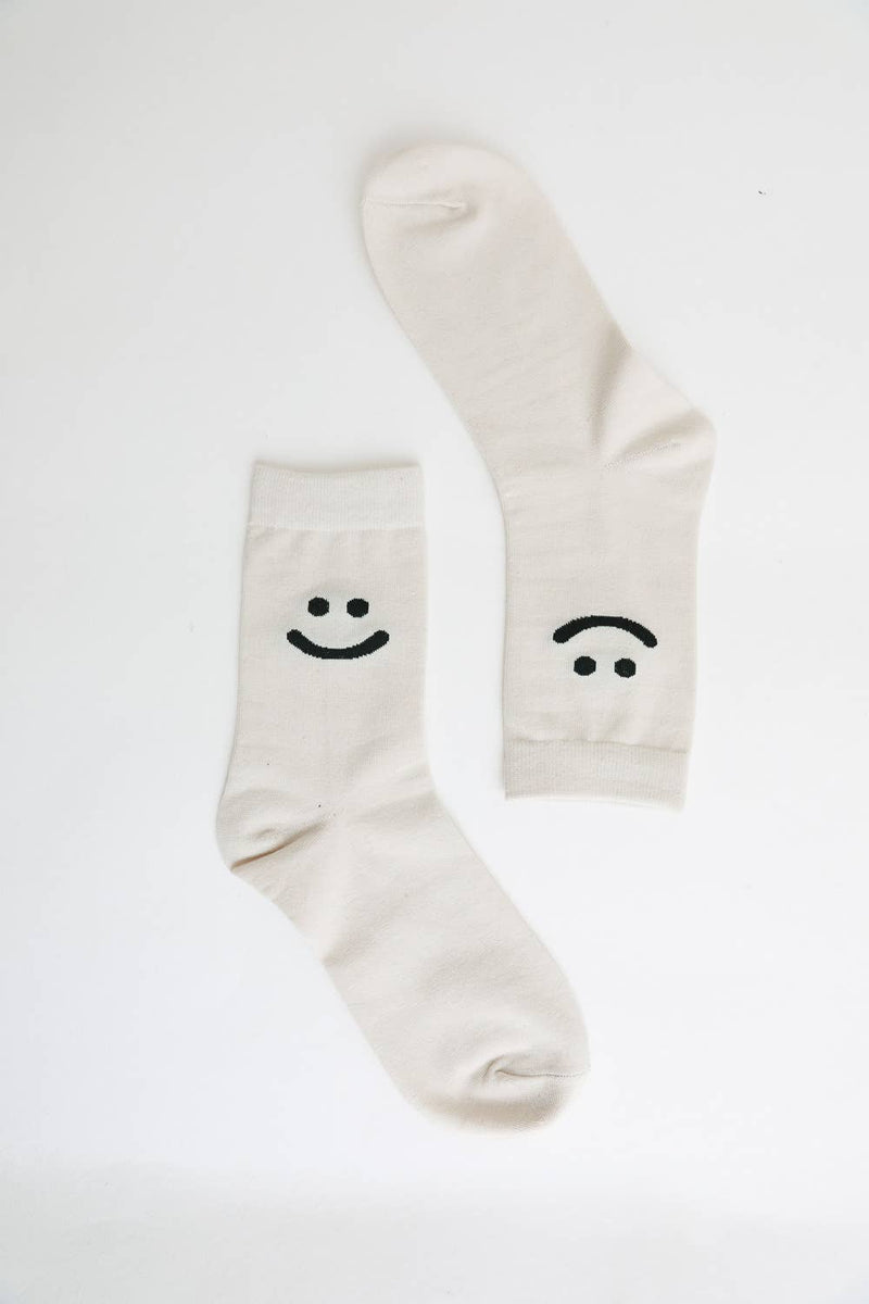 Smiley Face Crew Socks: Gray
