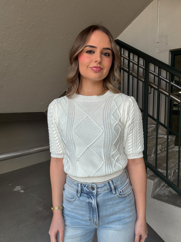 Jules Cable Knit Puff Sleeve Top