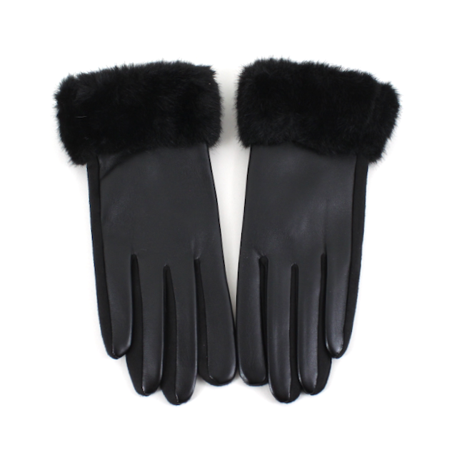 Faux Leather Gloves w/Faux Fur: Camel