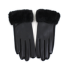 Faux Leather Gloves w/Faux Fur: Black