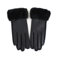 Faux Leather Gloves w/Faux Fur: Black
