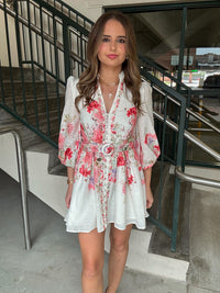 Long Sleeve V-Neck Floral Mini Dress