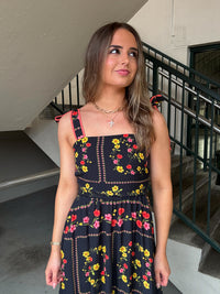Black Floral Tie Strap Maxi Dress