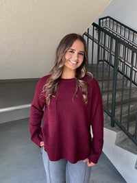 Split Hem Pocket Sweater - Burgundy