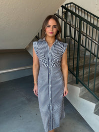 Pinch Striped Button Down Midi Dress