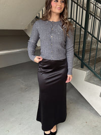 Lidia Solid Satin Skirt - Black