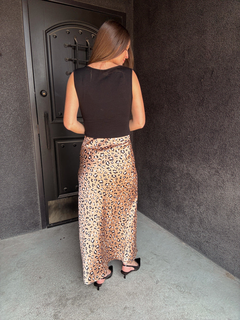 Leopard Satin Maxi Skirt